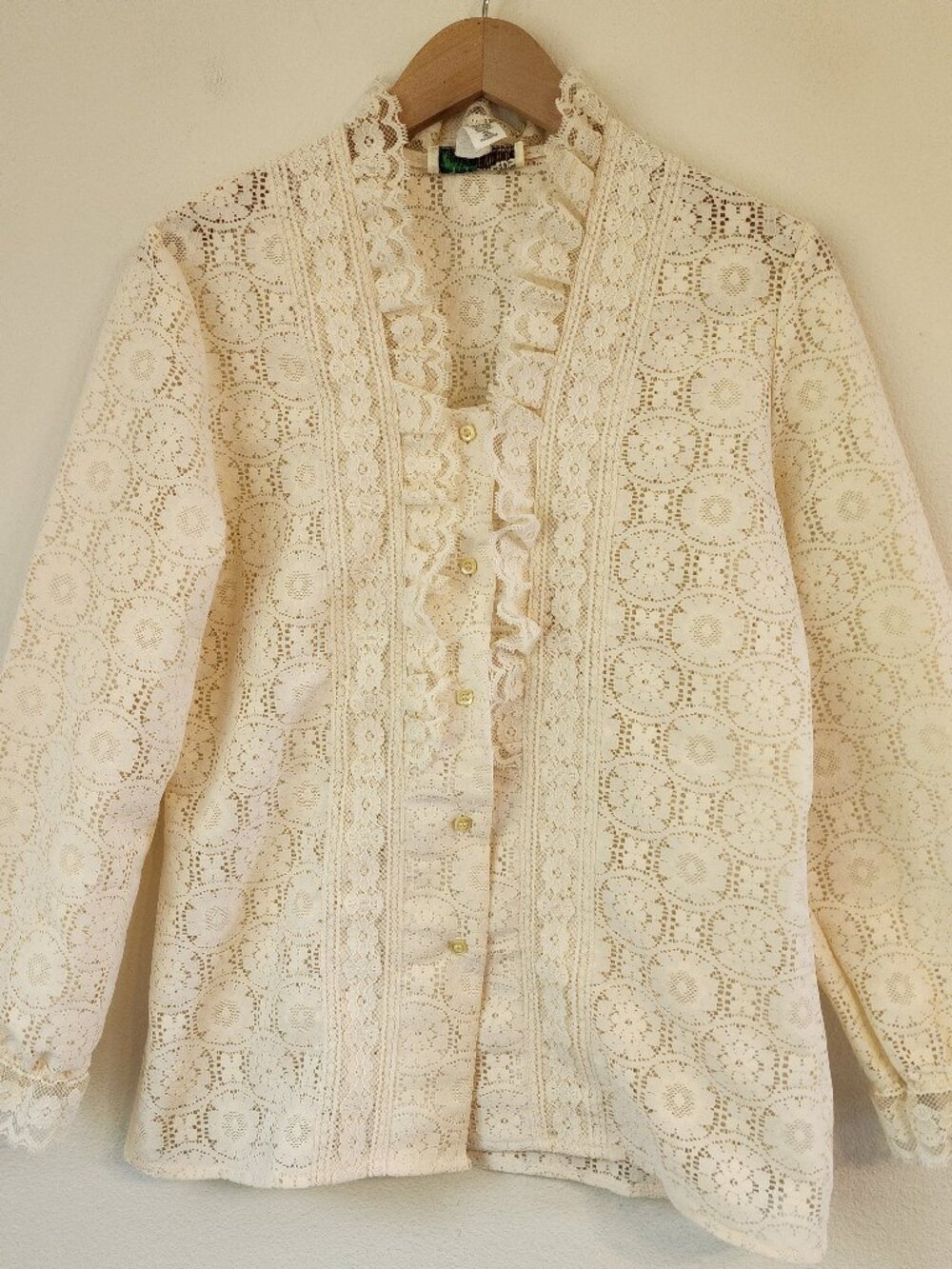 Vintage Tumbleweeds Victorian lace ruffled Blouse S/M beige Classic Victorian